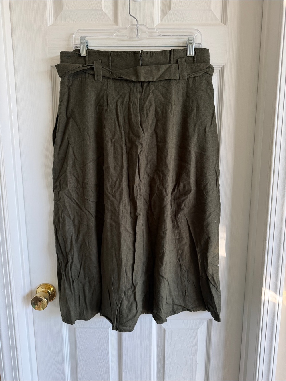 NWT New York & Company Olive Tie-Front A-Line Midi Skirt - Picture 6 of 8